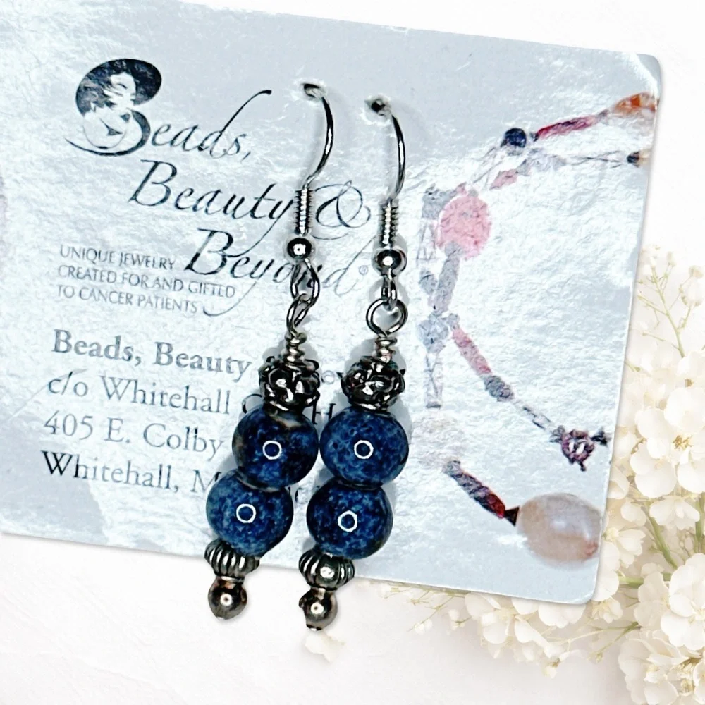6135gc. Blue Ceramic Earrings - Picture 3 of 6